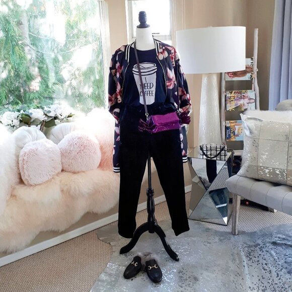 EUC Luna Moon black floral print jacket, L - Picture 1 of 7